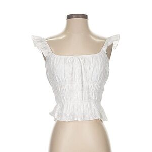 White Eyelet Smocked Ruffle Crop Top